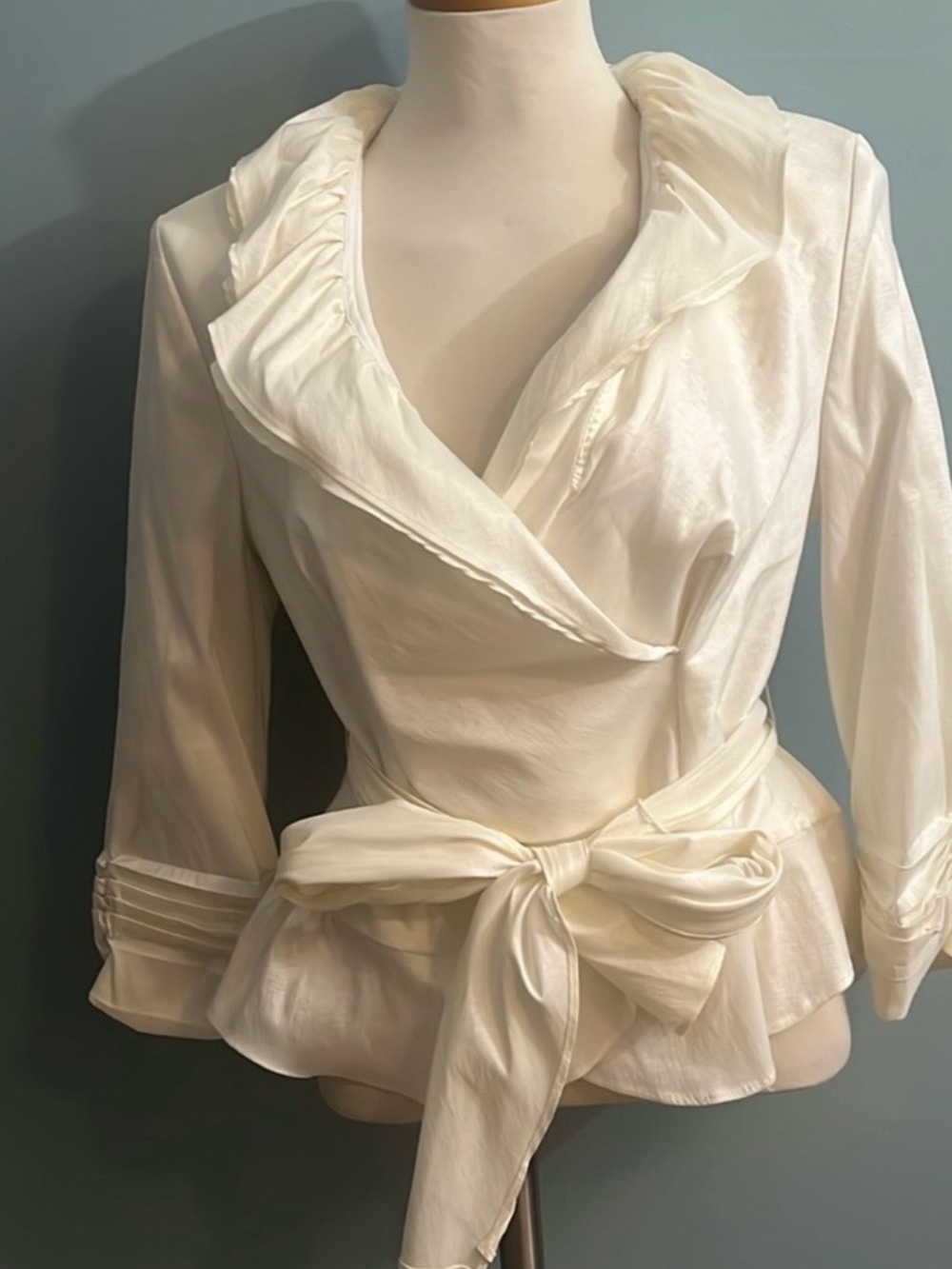 Moshita Couture Taffeta faux wrap women's cream top